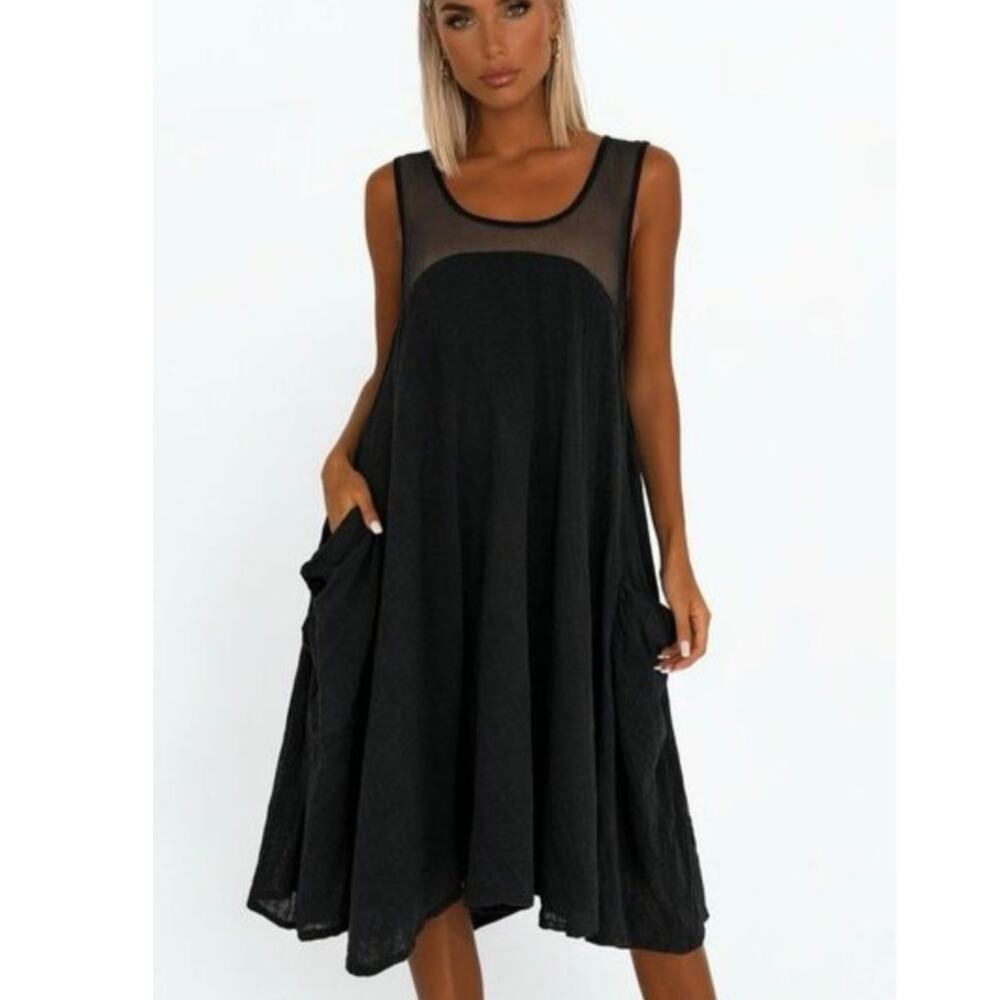 Nicholas K Grunge Fairy Oversized Sleeveless Layered Gauze Net Midi Dress L